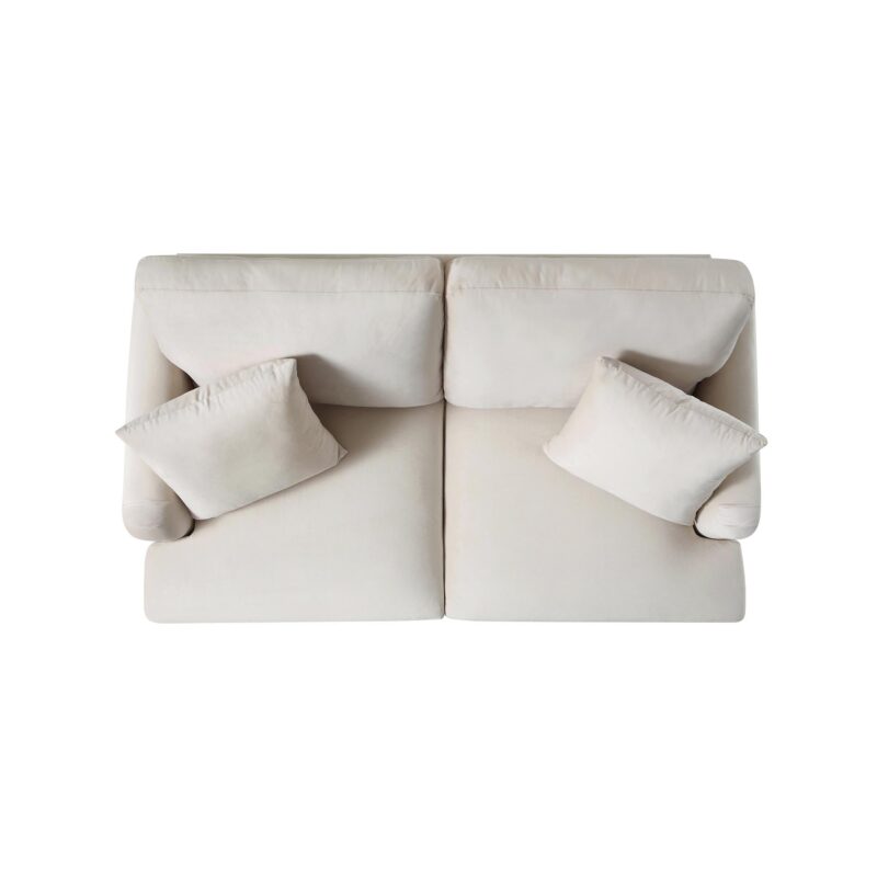 Brigette 2-Seater Beige Velvet Sofa with Antique Brass Castor Legs - Image 8
