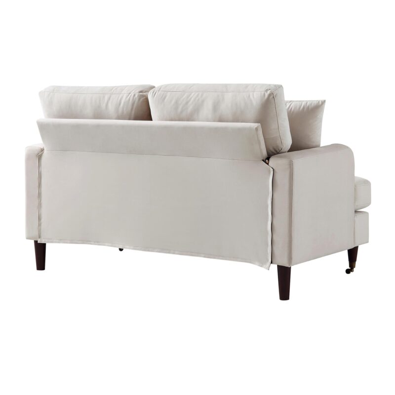 Brigette 2-Seater Beige Velvet Sofa with Antique Brass Castor Legs - Image 9