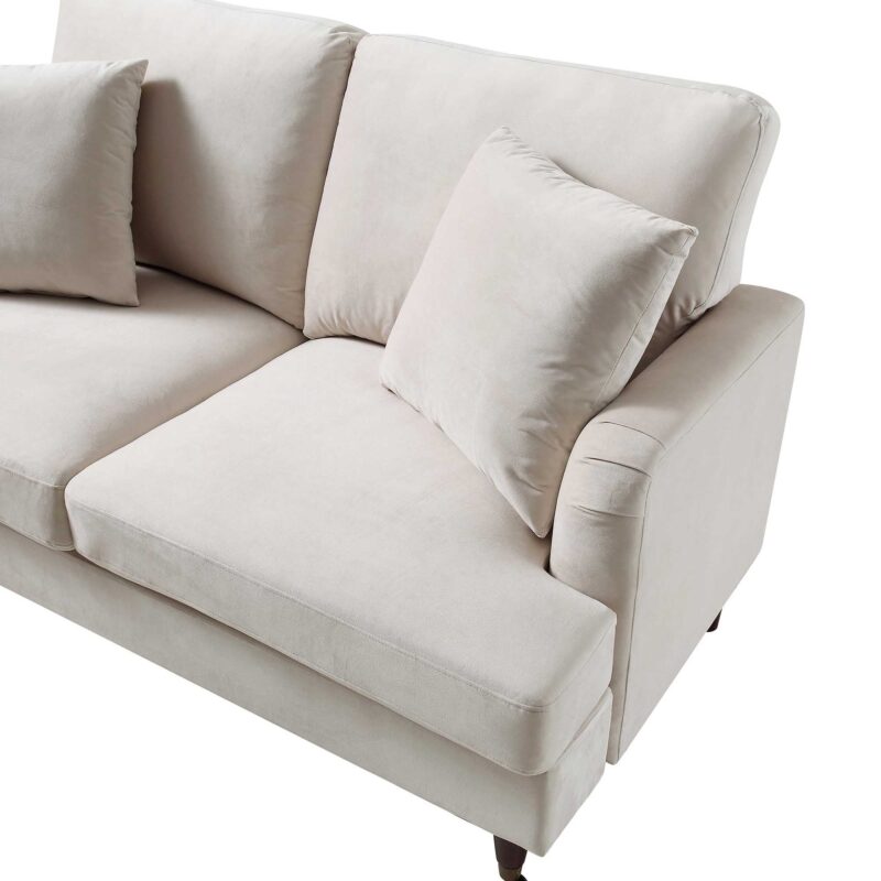 Brigette 2-Seater Beige Velvet Sofa with Antique Brass Castor Legs - Image 10