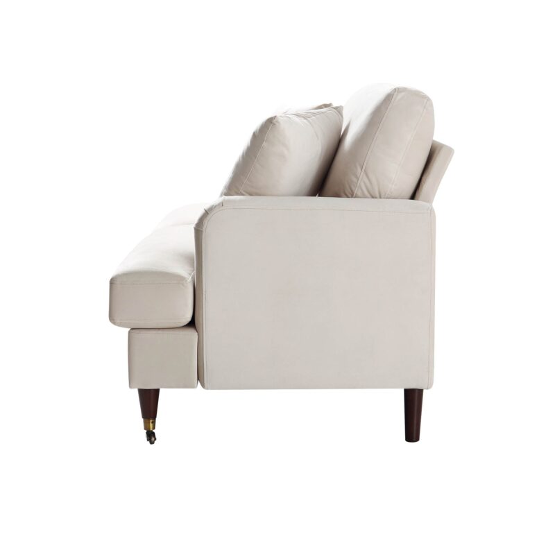 Brigette 3-Seater Beige Velvet Sofa with Antique Brass Castor Legs - Image 7