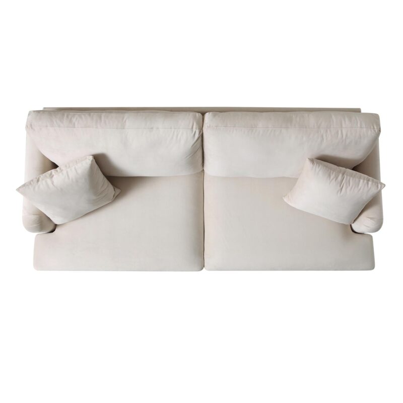Brigette 3-Seater Beige Velvet Sofa with Antique Brass Castor Legs - Image 8