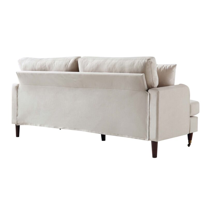 Brigette 3-Seater Beige Velvet Sofa with Antique Brass Castor Legs - Image 9