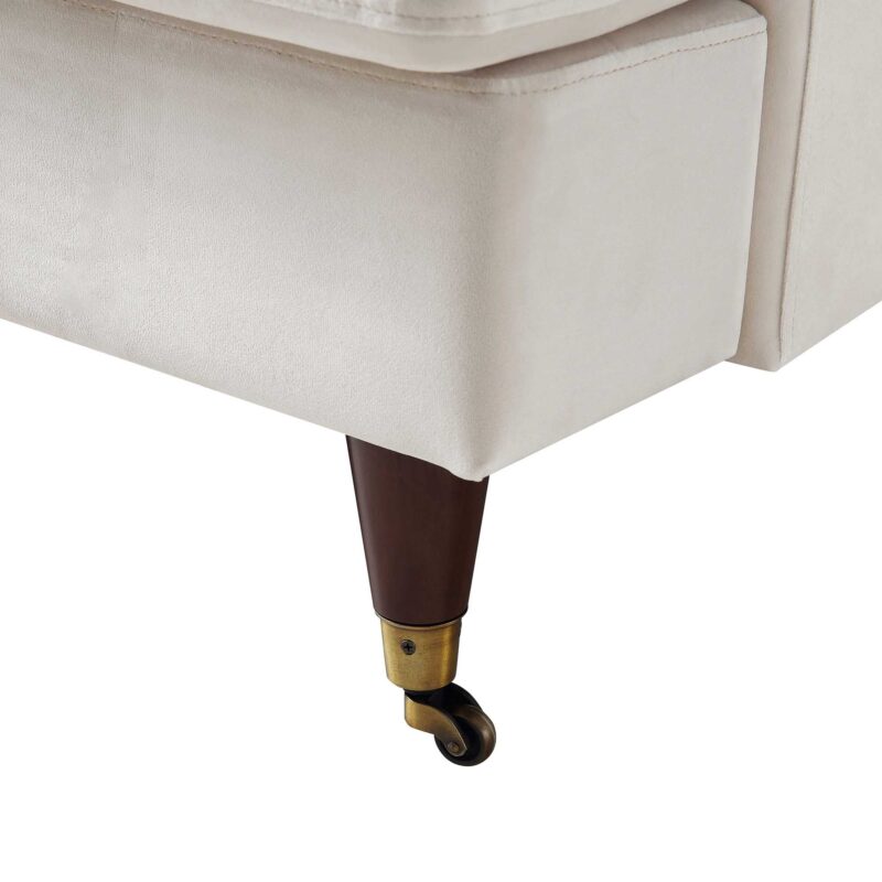 Brigette 3-Seater Beige Velvet Sofa with Antique Brass Castor Legs - Image 11