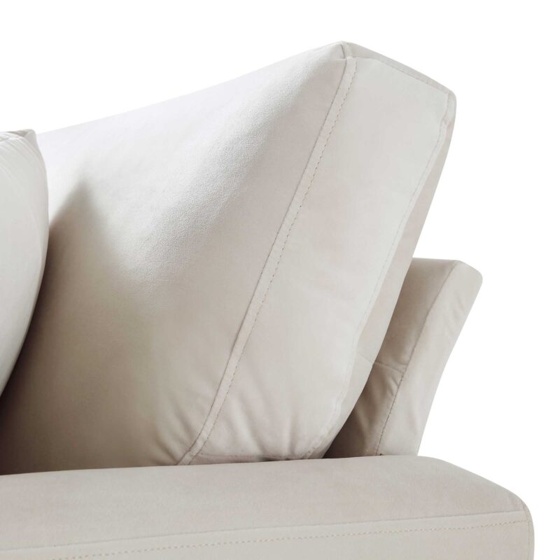 Brigette 3-Seater Beige Velvet Sofa with Antique Brass Castor Legs - Image 12