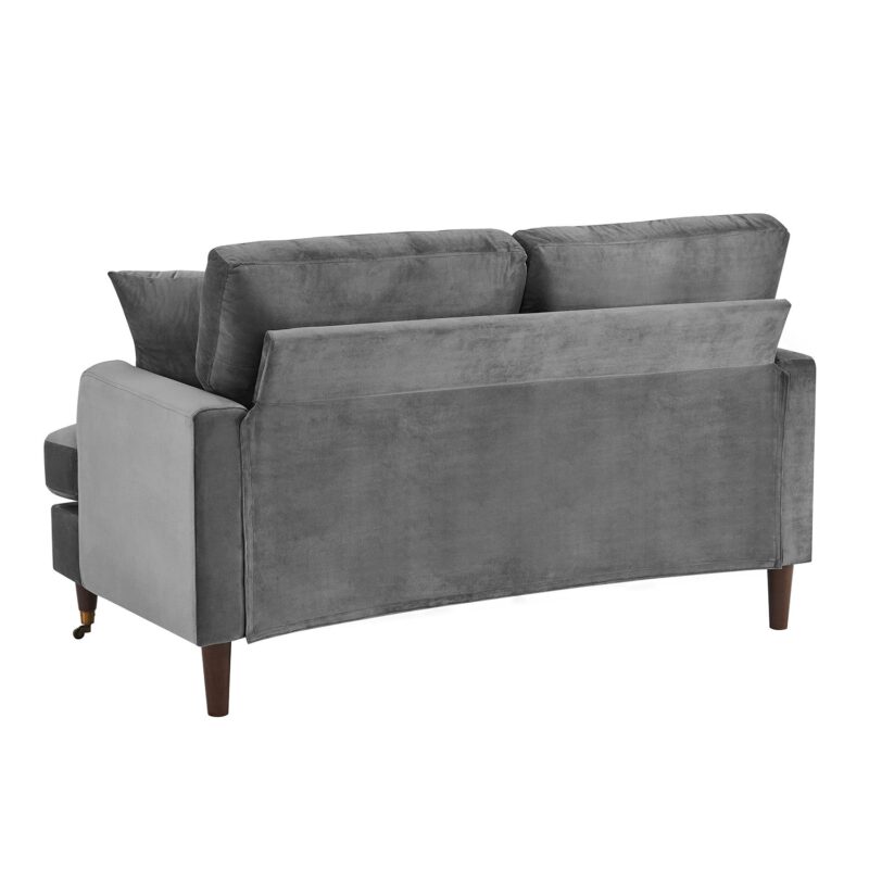 Brigette 2-Seater Grey Velvet Sofa with Antique Brass Castor Legs - Image 7