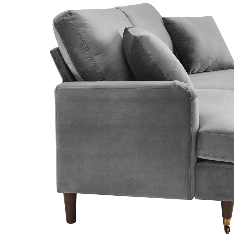 Brigette 2-Seater Grey Velvet Sofa with Antique Brass Castor Legs - Image 8