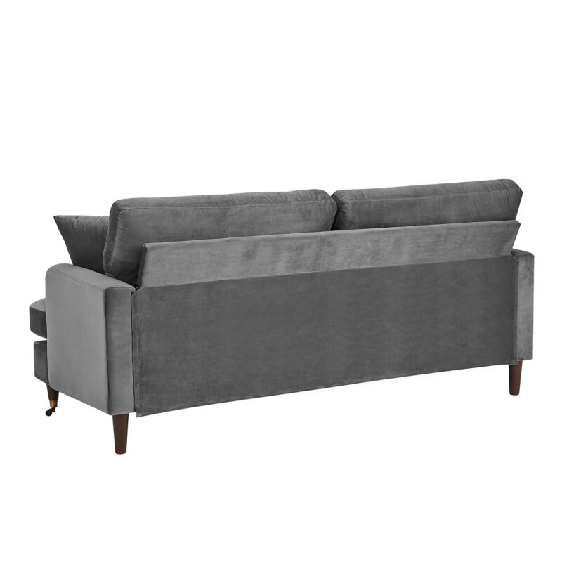 Brigette 3-Seater Grey Velvet Sofa with Antique Brass Castor Legs - Image 7