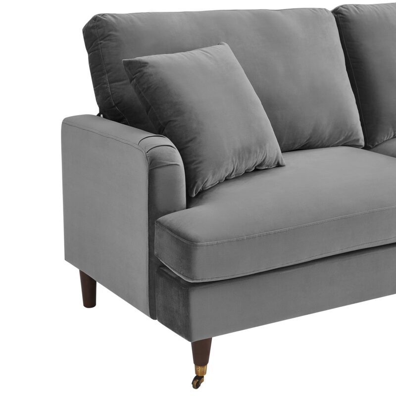 Brigette 3-Seater Grey Velvet Sofa with Antique Brass Castor Legs - Image 9