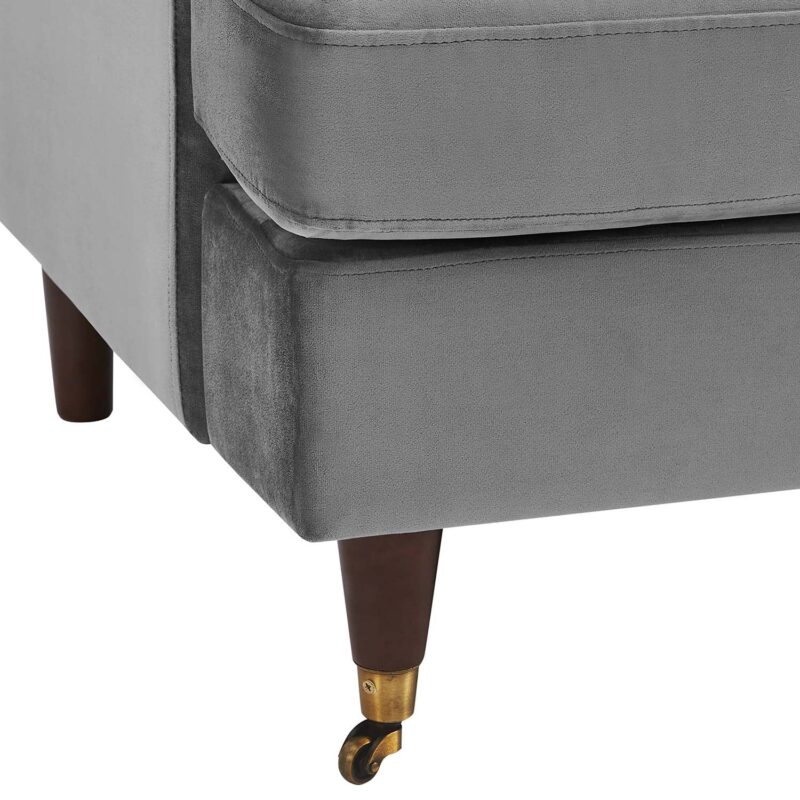 Brigette 3-Seater Grey Velvet Sofa with Antique Brass Castor Legs - Image 10