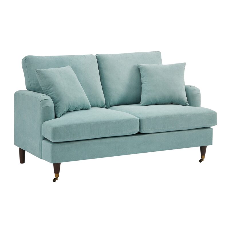 Brigette 2-Seater Mint Soft Brushed Sofa with Antique Brass Castor Legs - Image 5