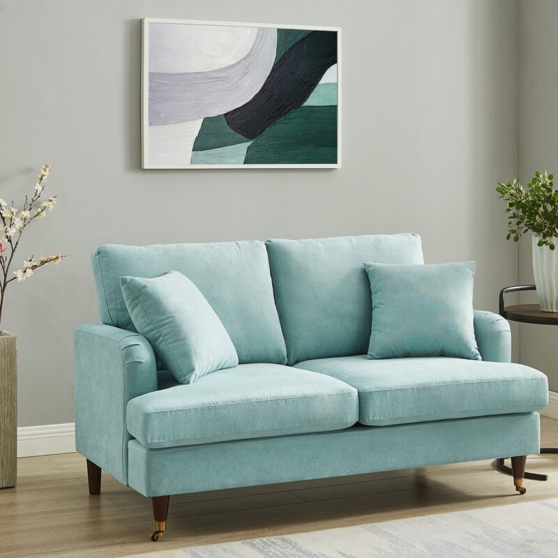 Brigette 2-Seater Mint Soft Brushed Sofa with Antique Brass Castor Legs - Image 2