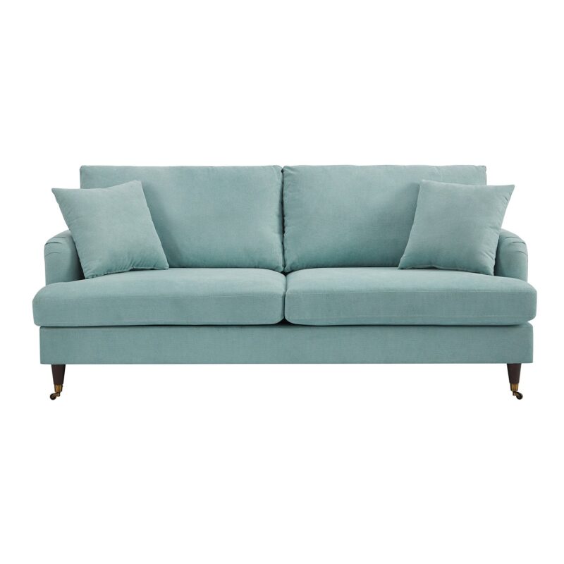 Brigette 3-Seater Mint Soft Brushed Sofa with Antique Brass Castor Legs - Image 4