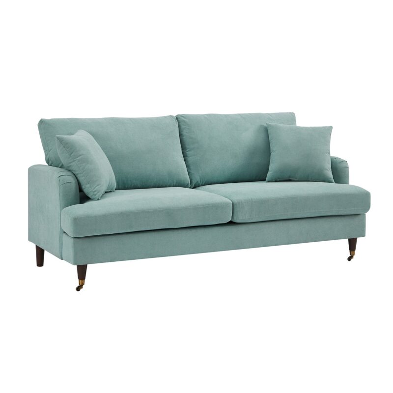 Brigette 3-Seater Mint Soft Brushed Sofa with Antique Brass Castor Legs - Image 5
