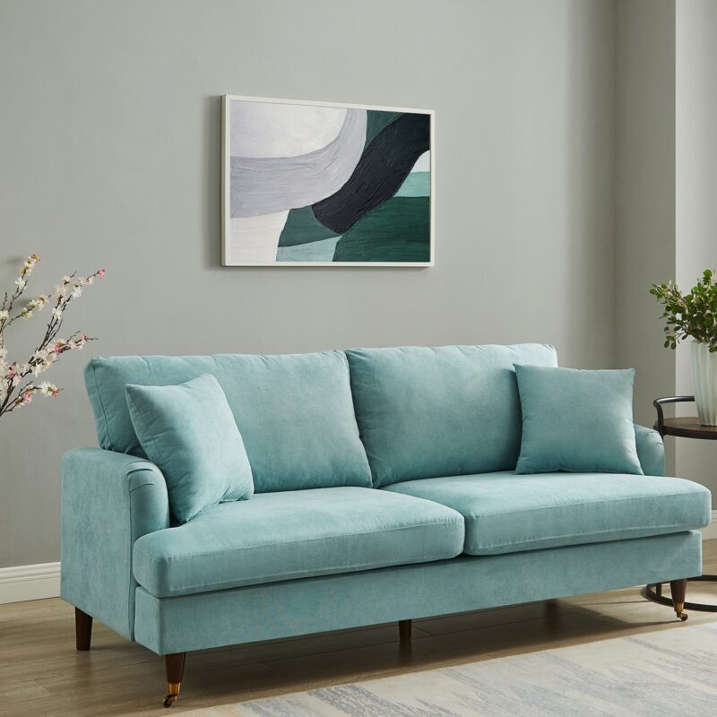 Brigette 3-Seater Mint Soft Brushed Sofa with Antique Brass Castor Legs - Image 2