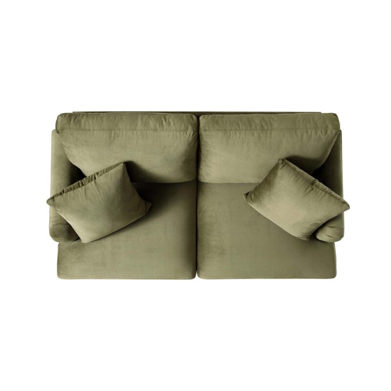 Brigette 2-Seater Olive Green Velvet Sofa with Antique Brass Castor Legs - Image 8