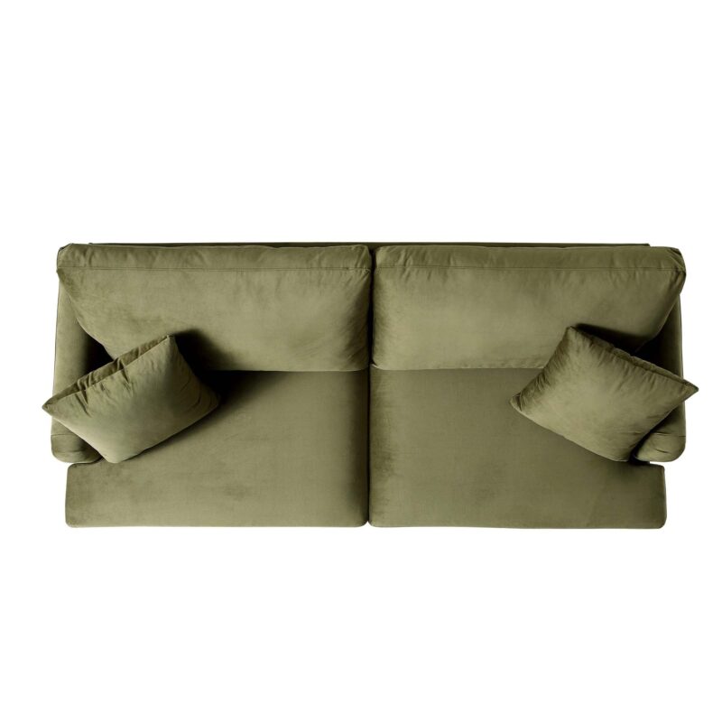 Brigette 3-Seater Olive Green Velvet Sofa with Antique Brass Castor Legs - Image 8