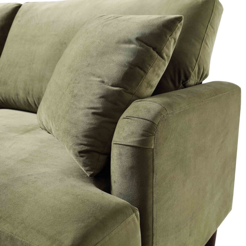 Brigette 3-Seater Olive Green Velvet Sofa with Antique Brass Castor Legs - Image 11