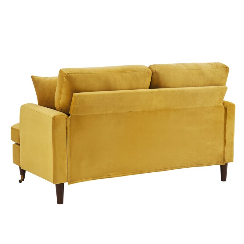 Brigette 2-Seater Mustard Velvet Sofa with Antique Brass Castor Legs - Image 7