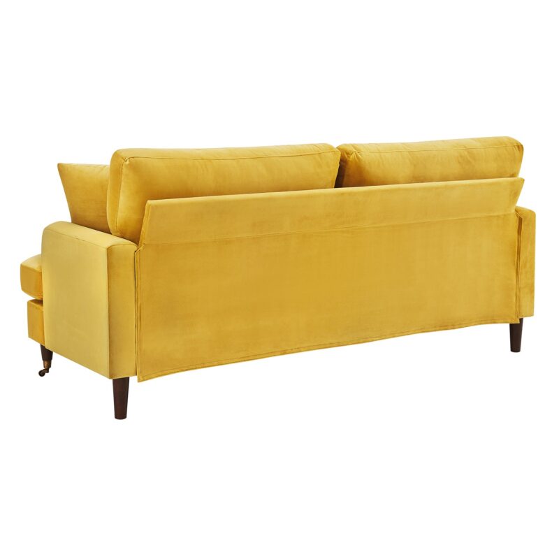 Brigette 3-Seater Mustard Velvet Sofa with Antique Brass Castor Legs - Image 7