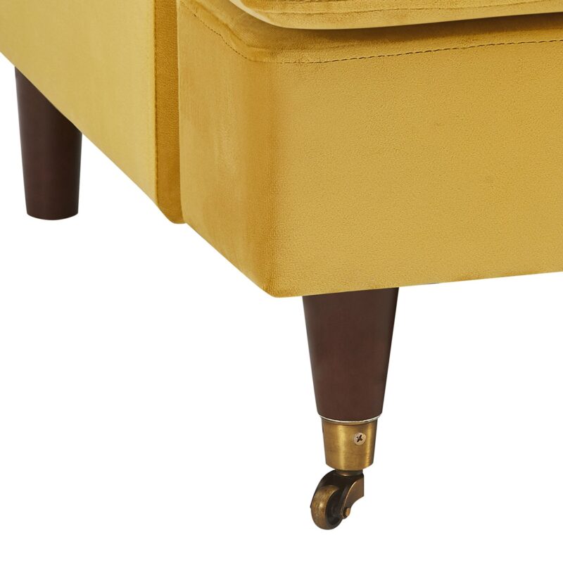 Brigette 3-Seater Mustard Velvet Sofa with Antique Brass Castor Legs - Image 10