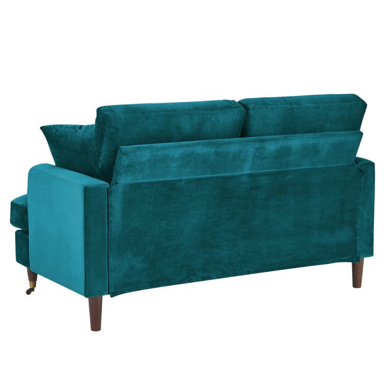 Brigette 2-Seater Teal Velvet Sofa with Antique Brass Castor Legs - Image 7