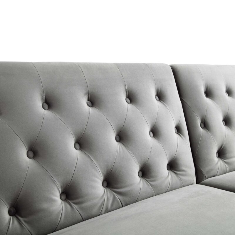 Hanney 3-Seater Chesterfield Sofabed in Grey Velvet - Image 15
