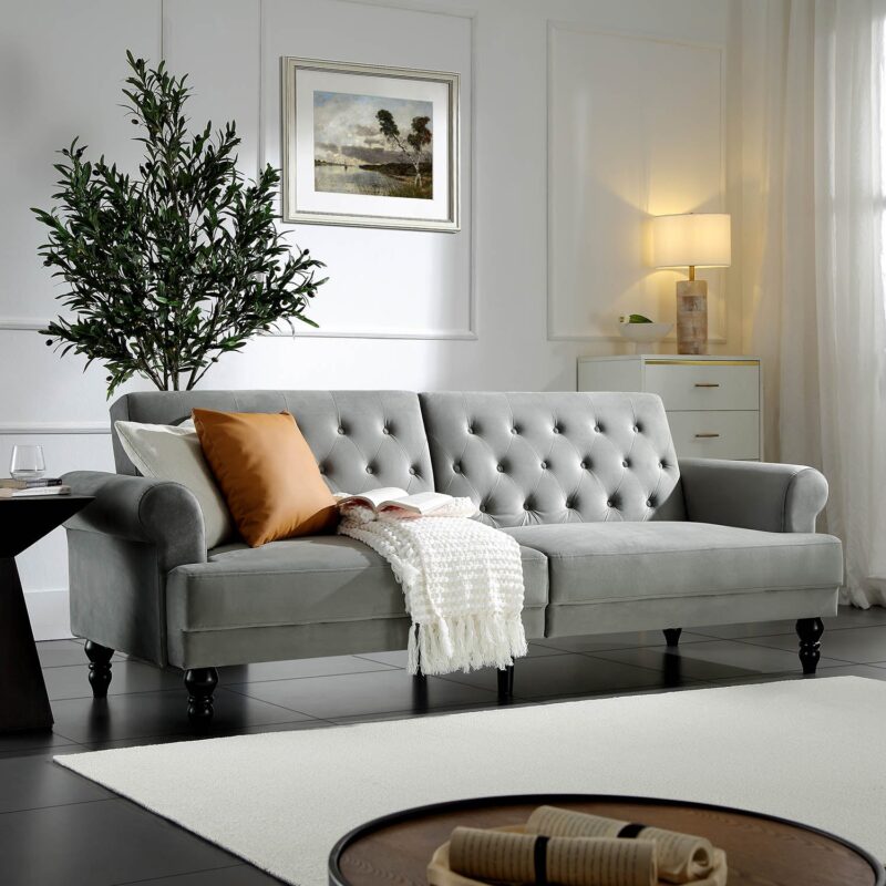 Hanney 3-Seater Chesterfield Sofabed in Grey Velvet - Image 2