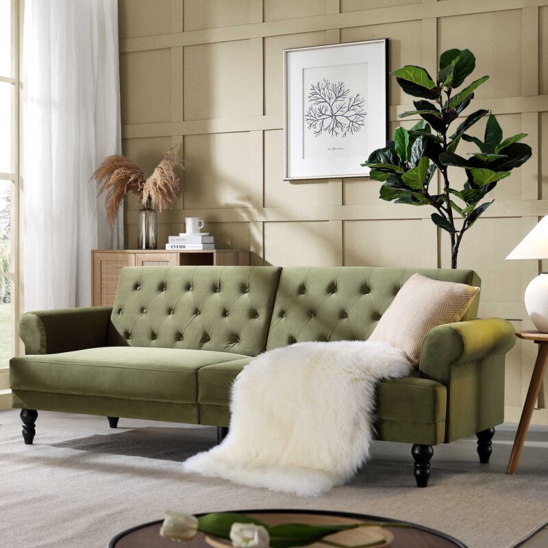 Hanney 3-Seater Chesterfield Sofabed in Moss Green Velvet - Image 2