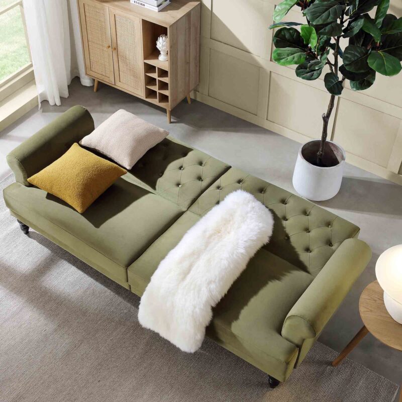 Hanney 3-Seater Chesterfield Sofabed in Moss Green Velvet - Image 3