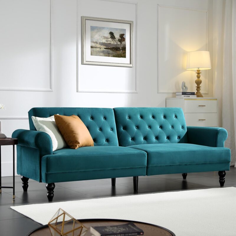 Hanney 3-Seater Chesterfield Sofabed in Teal Velvet - Image 2