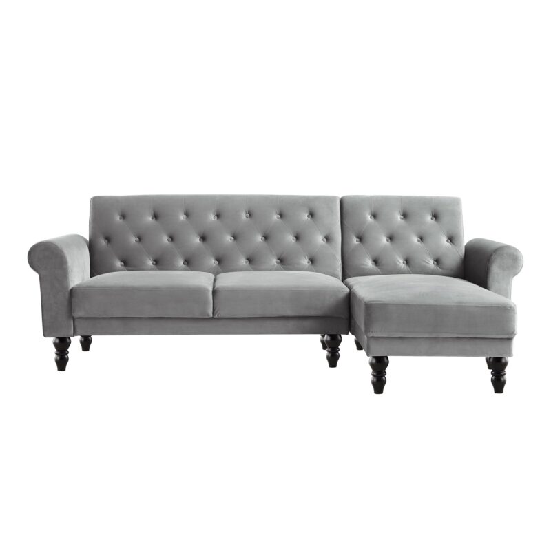 Hanney Chesterfield Chaise Sofabed in Grey Velvet - Image 5