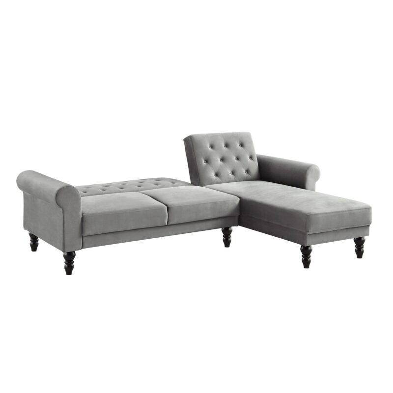 Hanney Chesterfield Chaise Sofabed in Grey Velvet - Image 7