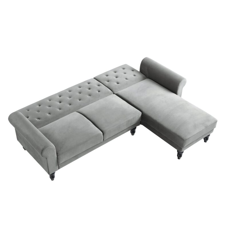 Hanney Chesterfield Chaise Sofabed in Grey Velvet - Image 8