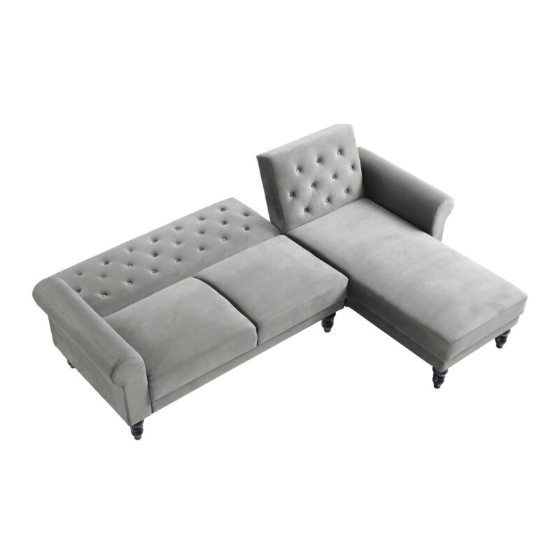 Hanney Chesterfield Chaise Sofabed in Grey Velvet - Image 9