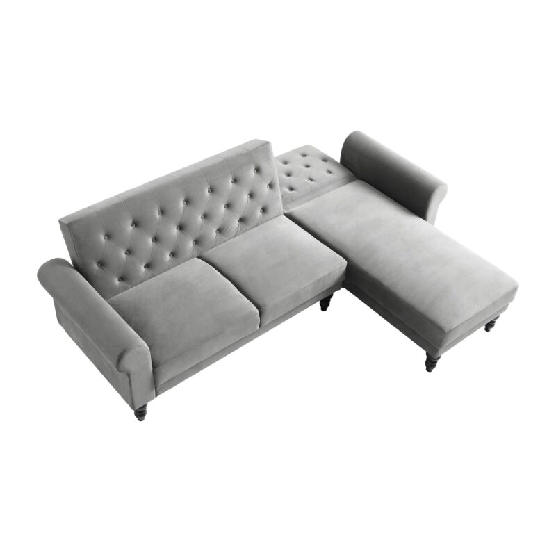 Hanney Chesterfield Chaise Sofabed in Grey Velvet - Image 10