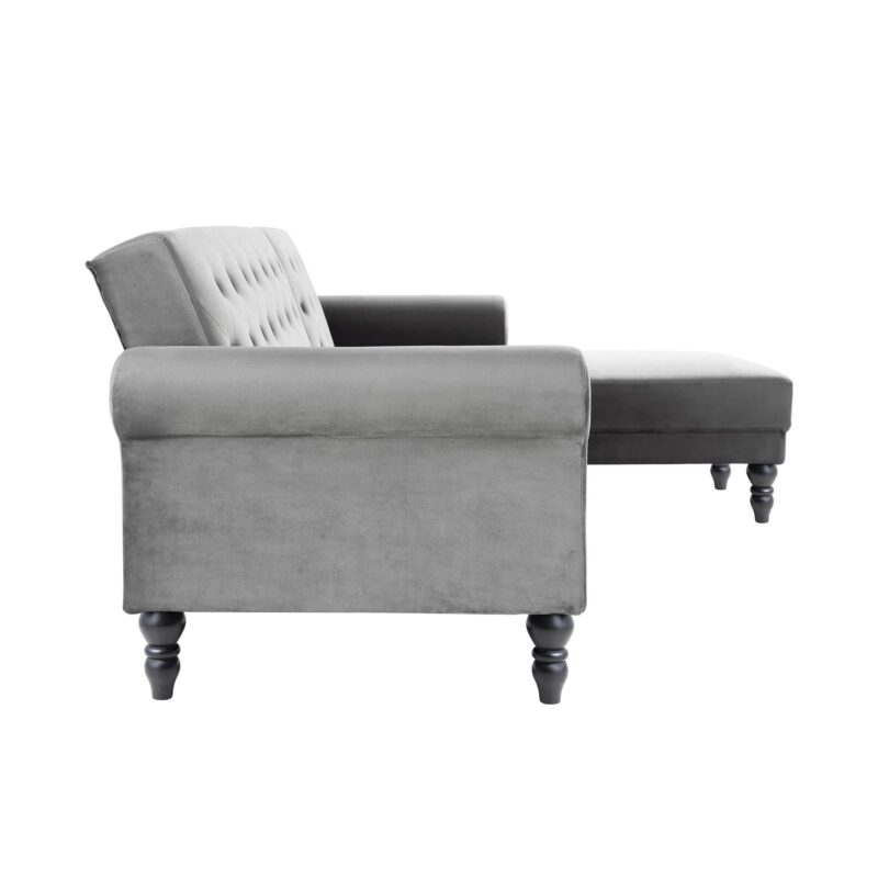 Hanney Chesterfield Chaise Sofabed in Grey Velvet - Image 12