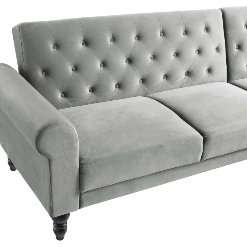 Hanney Chesterfield Chaise Sofabed in Grey Velvet - Image 14