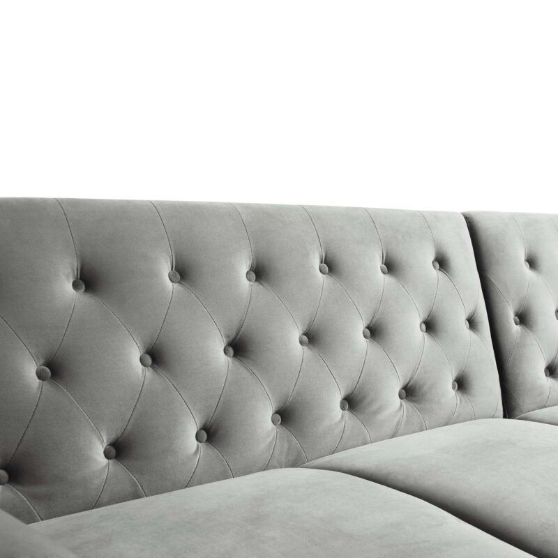 Hanney Chesterfield Chaise Sofabed in Grey Velvet - Image 15