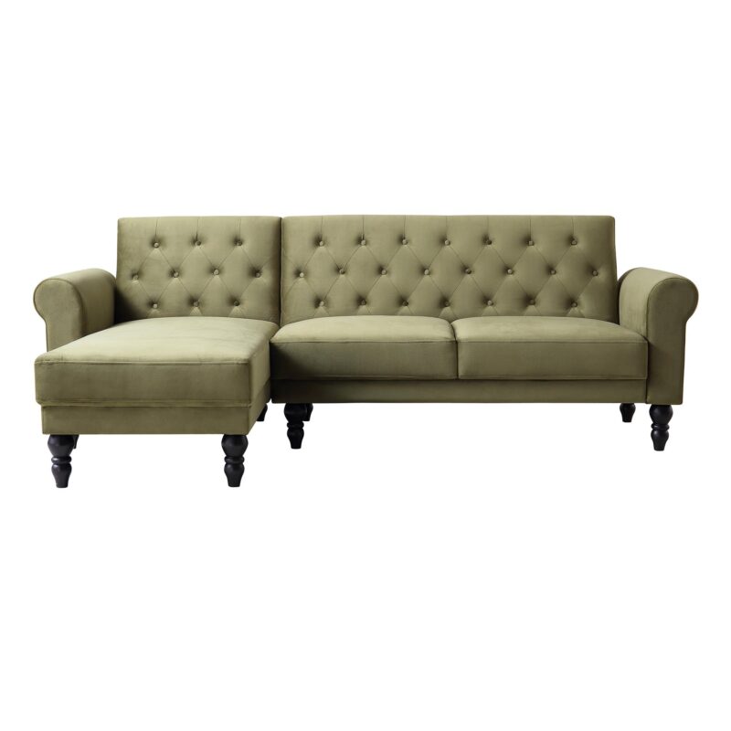 Hanney Chesterfield Chaise Sofabed in Moss Green Velvet - Image 4