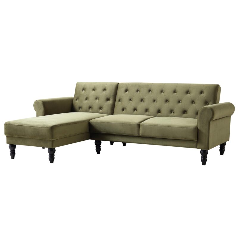 Hanney Chesterfield Chaise Sofabed in Moss Green Velvet - Image 5