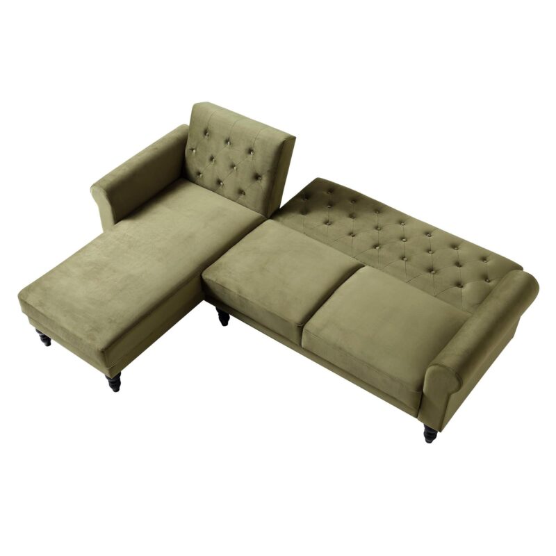 Hanney Chesterfield Chaise Sofabed in Moss Green Velvet - Image 7
