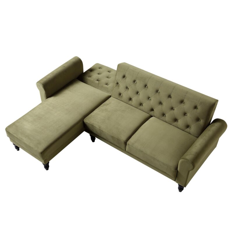 Hanney Chesterfield Chaise Sofabed in Moss Green Velvet - Image 8