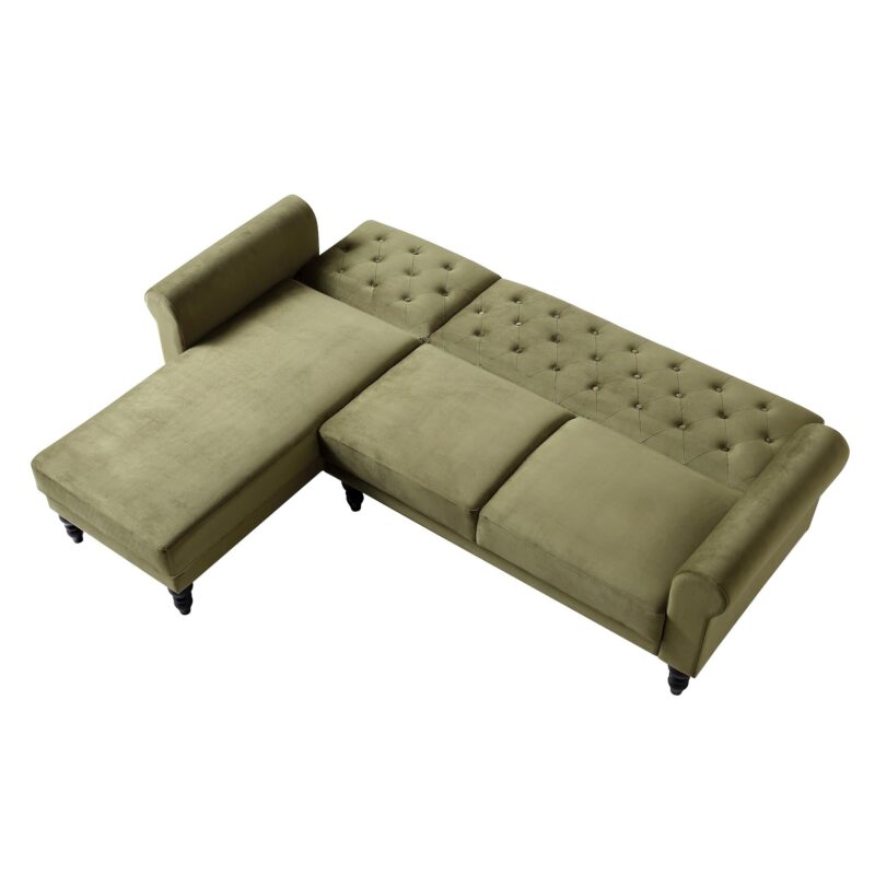 Hanney Chesterfield Chaise Sofabed in Moss Green Velvet - Image 9