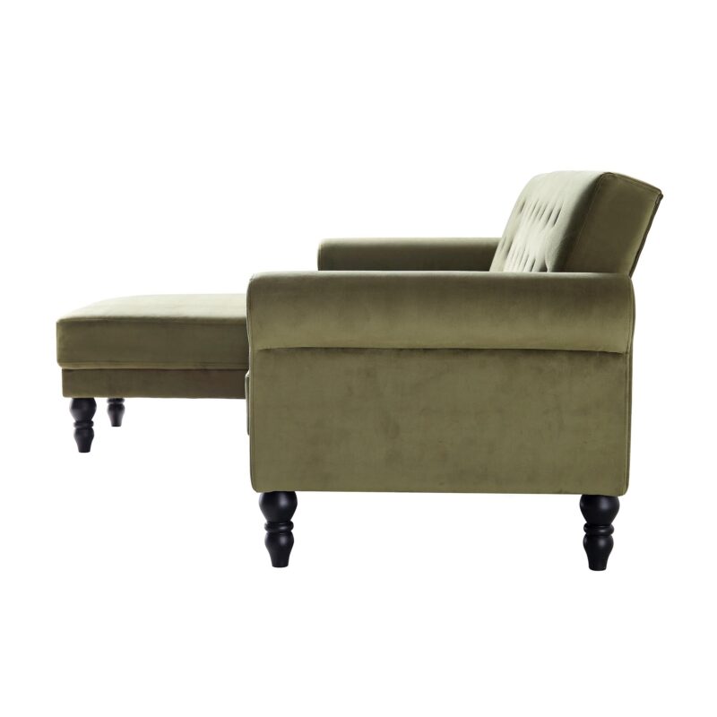 Hanney Chesterfield Chaise Sofabed in Moss Green Velvet - Image 10