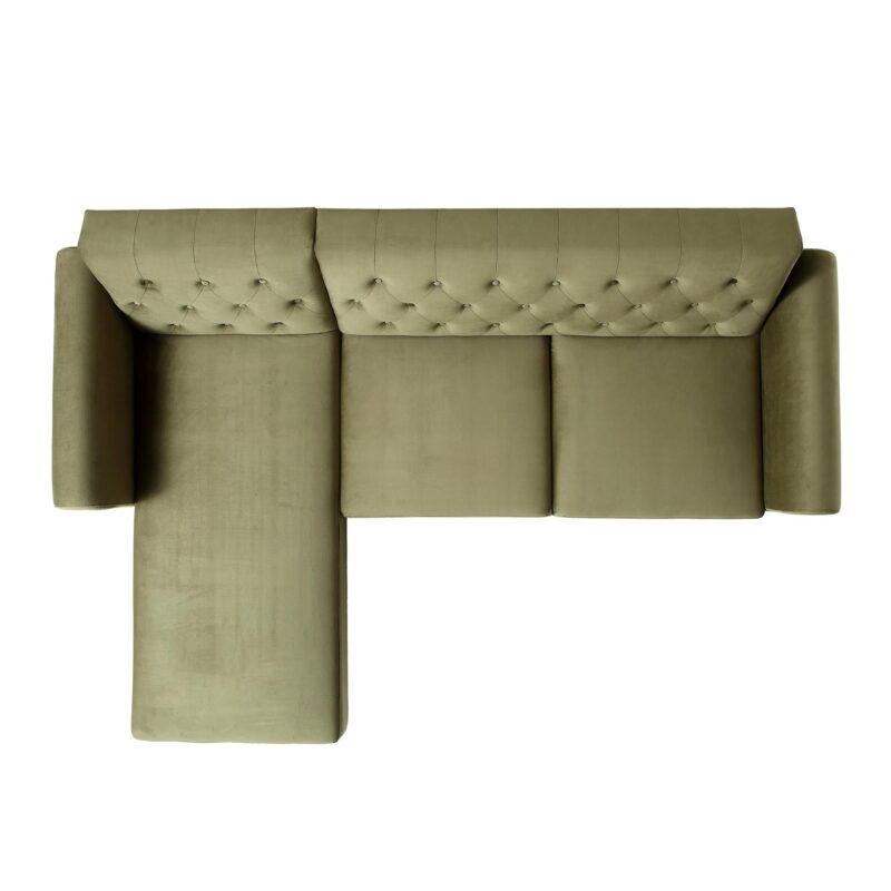 Hanney Chesterfield Chaise Sofabed in Moss Green Velvet - Image 11