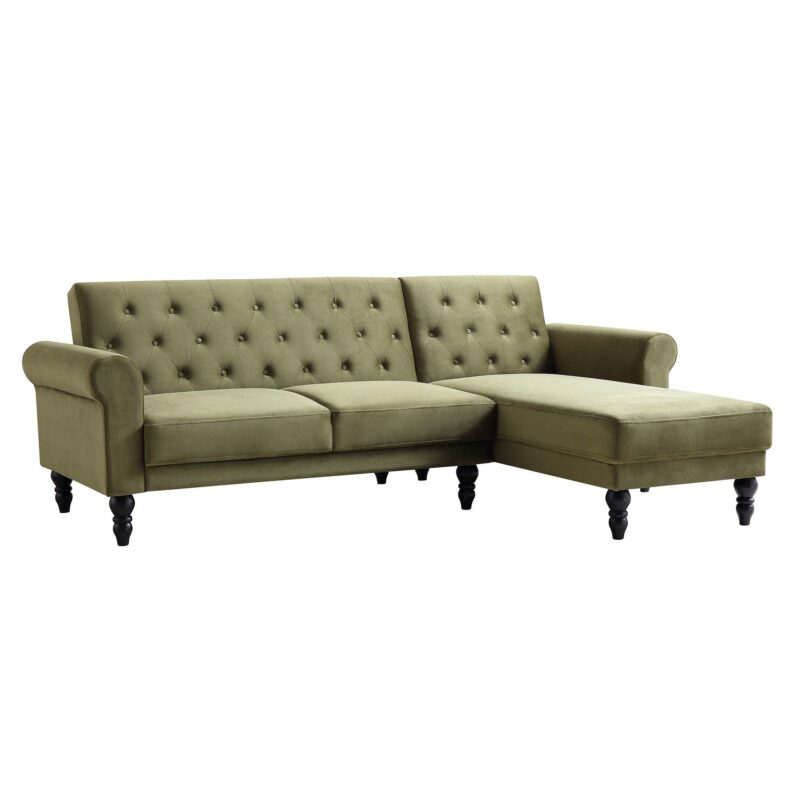 Hanney Chesterfield Chaise Sofabed in Moss Green Velvet - Image 12