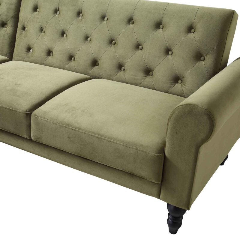 Hanney Chesterfield Chaise Sofabed in Moss Green Velvet - Image 14
