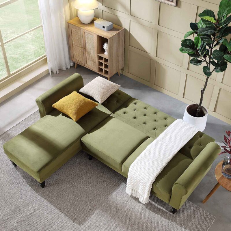 Hanney Chesterfield Chaise Sofabed in Moss Green Velvet - Image 3