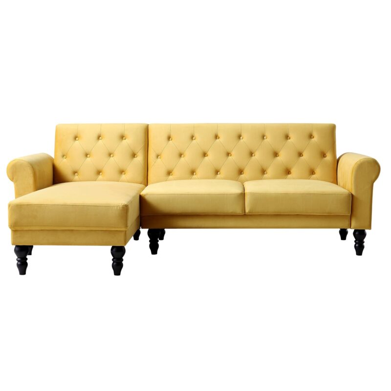 Hanney Chesterfield Chaise Sofabed in Mustard Yellow Velvet - Image 4