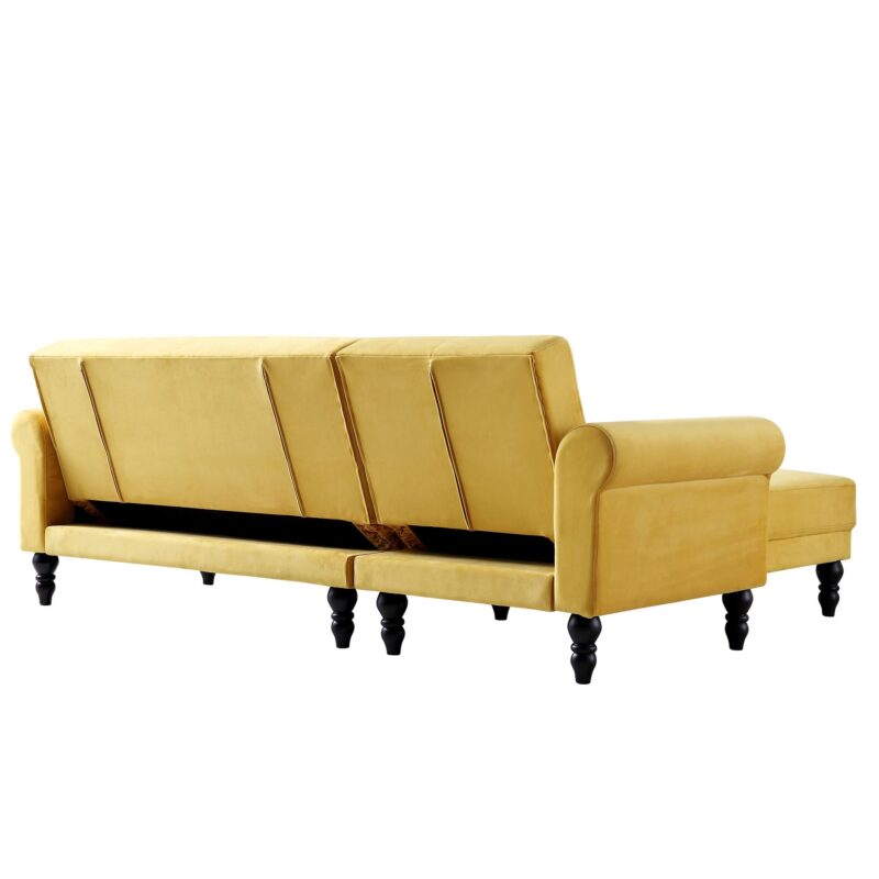 Hanney Chesterfield Chaise Sofabed in Mustard Yellow Velvet - Image 14